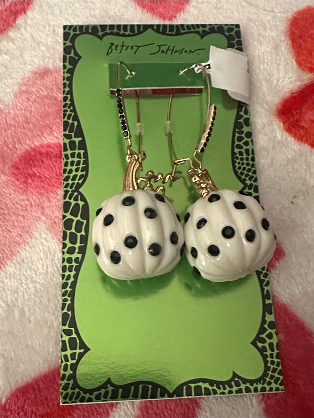 Betsey Johnson White and Black Polka Dot Drop Earrings Pumpkin